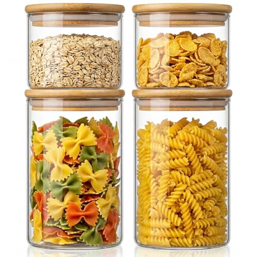 Round Glass Food Storage Containers with Airtight Bamboo Lids