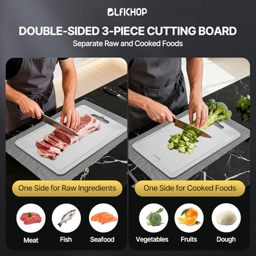 3 Piece Titanium Cutting Board Set with Juice Groove for Kitchen (Gray / 17.32x11.8in)