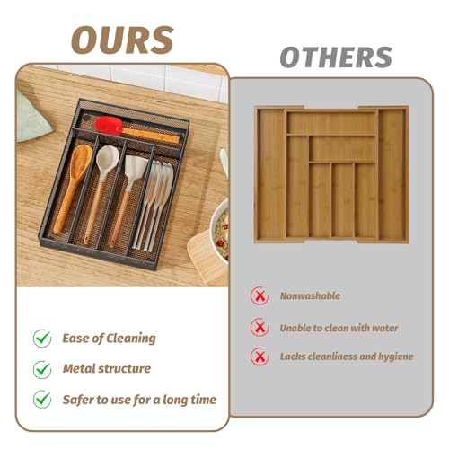 Metal Silverware Organizer Wired Drawer Organizer Utensils Organizer Metal Silverware Tray for Kitchen Drawers