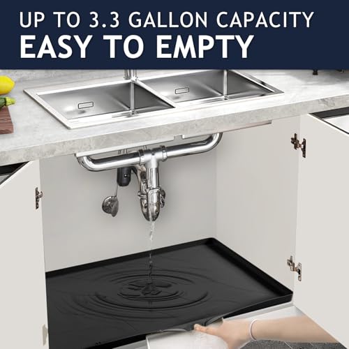 Heavy Duty Silicone Under Sink Mats for Kitchen Waterproof 37" x 19" (Black / 37'' x 19'' x 1'')