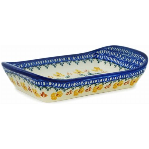Authentic Polish Pottery Round Baker with Handles Handmade in Bolesławiec Poland by Ceramika Artystyczna + Certificate of Authenticity