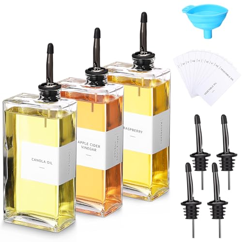 3 Sets Oil Dispenser Bottles 500ml with Nozzle Funnel Label (Black)