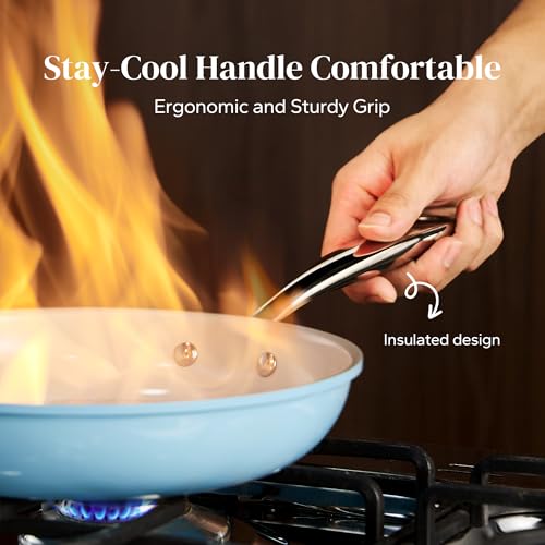 Skillets and Frying Pans Non Stick Pan Sets for Cooking 8" (Sea Salt Blue / 8+9.5+11 Inch)