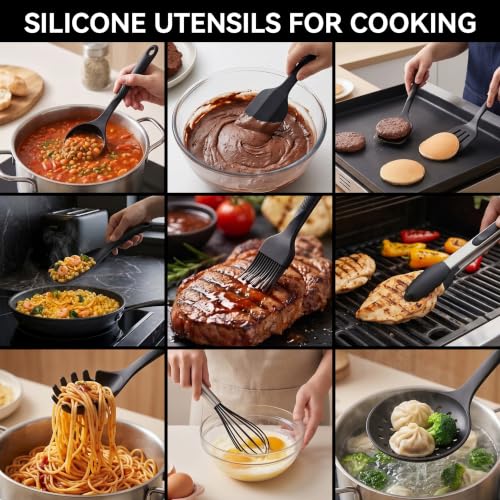 Silicone Cooking Utensils Set (Black)