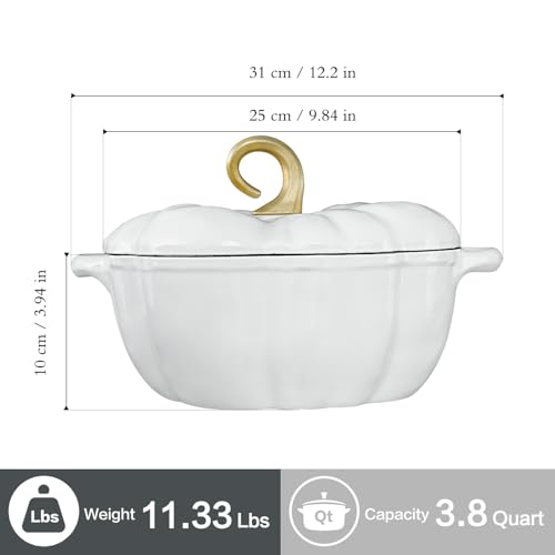 Pumpkin Cast Iron Dutch Oven (White / 3.8 qt)