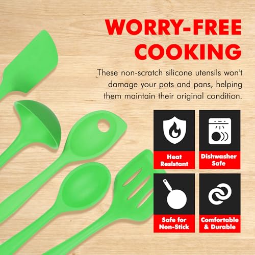 Premium Silicone Kitchen Tool and Utensil Set (5 Piece Set / Green)