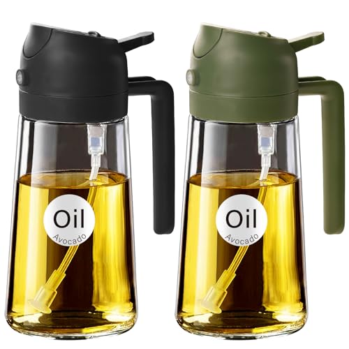 16 oz 2-in-1 Glass Olive Oil Sprayer for Cooking, BlackOliveGreen (2Pcs Black & OliveGreen)