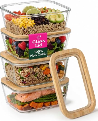 4 Pack Glass Food Storage Containers with Clear (46.7 Fl Oz)