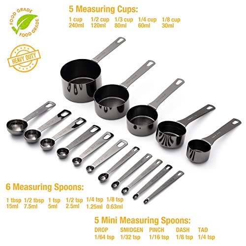 16 Pcs Stainless Steel Measuring Cups & Spoons Set (B - Gunmetal Blk / 16pcs)