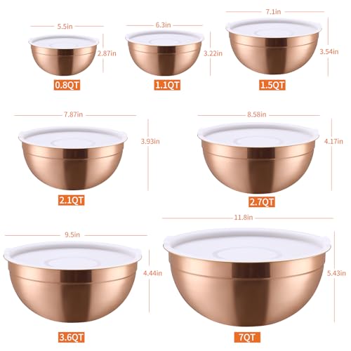 Rose Gold Mixing Bowls with Airtight Lids (Rose Gold / 7 Pieces)