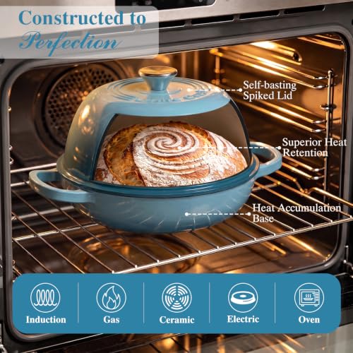 6QT Enameled Cast Iron Dutch Oven Bread Baking Gift Set (Blue)