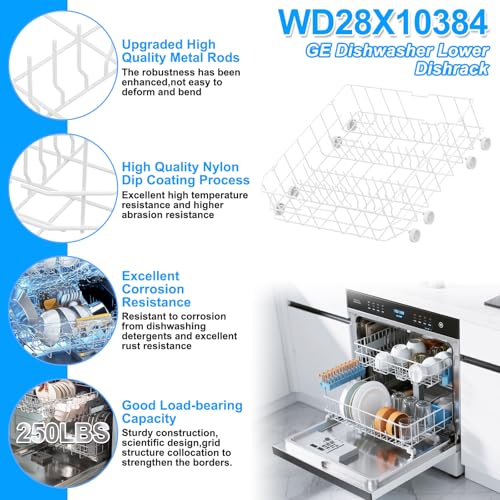 WD28X10384 WD28X10309 Dishwasher Lower Rack Compatible with GE Dishwasher Rack Replacement Parts