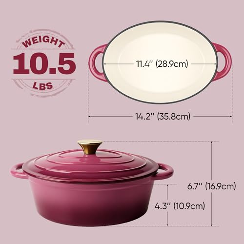 Vintage Style Oval Dutch Oven for Bread Baking (Rose / 4.5 QT Oval)