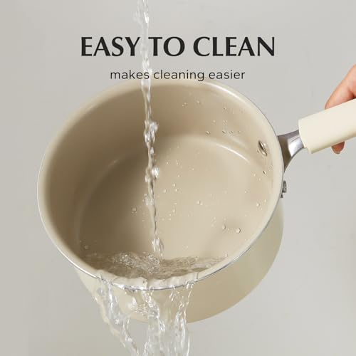 Ceramic Nonstick Saucepan with Lid Cool Handle PFAS Free Compatible with All Cooktops
