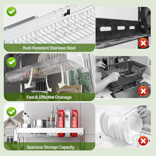 Over The Sink Dish Drainer Drying Rack 3 Tier (Silver / 3 Tier with Pots and Pans Rack)