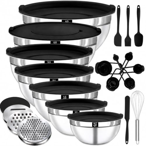 21PCS Mixing Bowls with Lids Set (Mixing bowls 16Pcs Black-set)