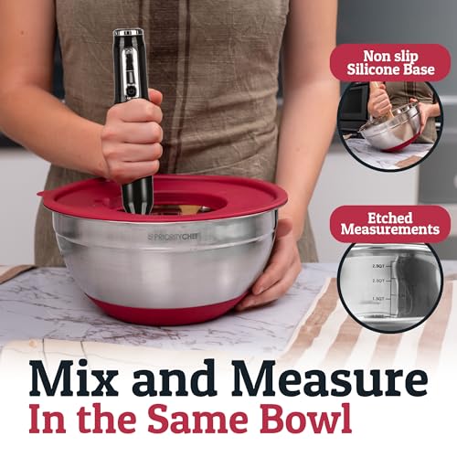 6pc Stainless Steel Mixing Bowls with Lids Set (Red)