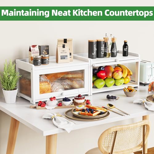 Bamboo Bread Box for Kitchen Countertop (White)