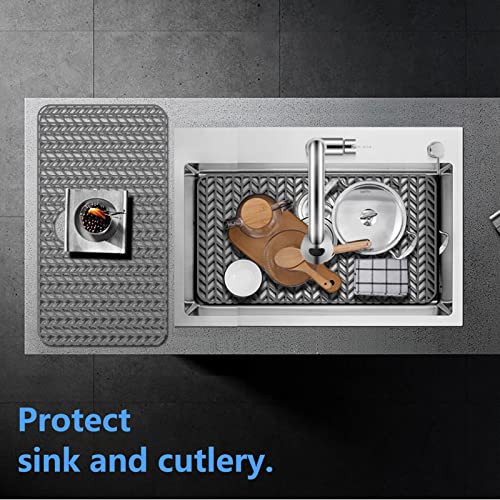 Sink Protectors for Kitchen Sink 28.4"x 15.2"Rear Silicone Sink Mat (28.4"x15.2" / Gray)