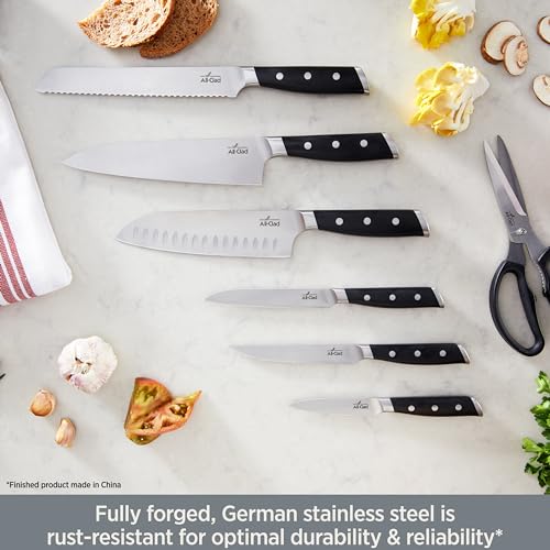 Forged German Stainless Steel Kitchen Knife Block Set (Silver/Black / 12-Piece Block Set)