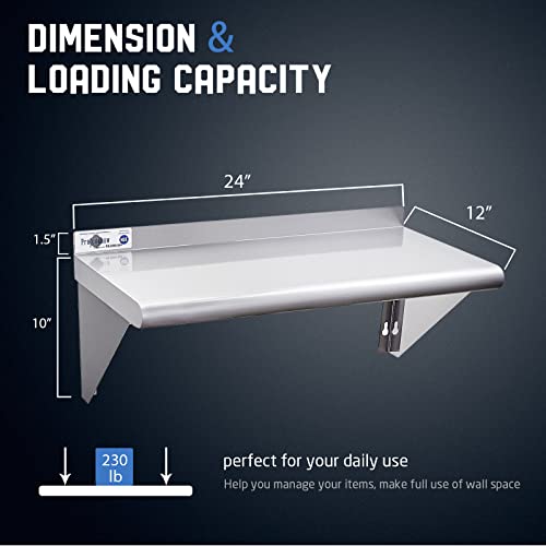 Stainless Steel Shelf Wall Mounted NSF Certified Commercial Metal Shelving with Backsplash and 2 Brackets for Restaurant