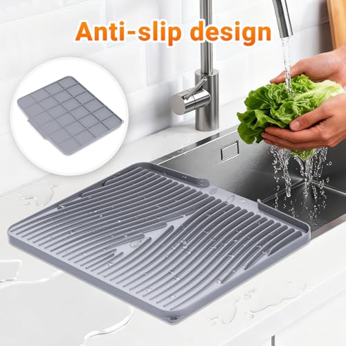 Silicone Dish Drying Mat for Kitchen counter (Gray / 19.7" x 17")
