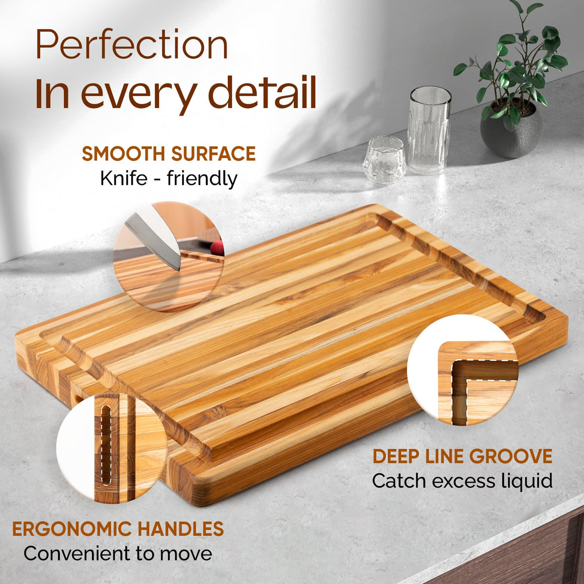 Durable Teak Cutting Boards for Kitchen (Teak / 20"L x 15"W)