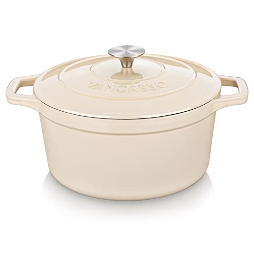 6 Qt Round Enameled Cast Iron Dutch Oven with Lid & Handles (6 Qt-round / Cream)