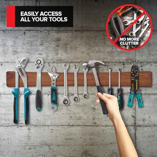24 Inch Acacia Wood Magnetic Knife Holder Wooden Knife Rack and Magnet Strip for Knives and Metal Utensils Tool and Art Supply Organizer 10 Count (24" 10 Pack / Acacia Wood)