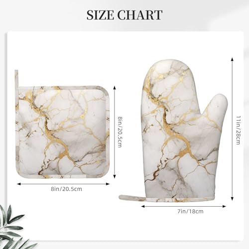 Oven Mitts and Pot Holders Marble Gray Gold White Silicone Kitchen Accessories Set of 4 Heat Resistant Long Gloves Potholder Non (A063211)