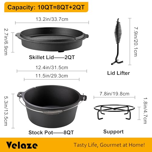 10 QT Pre Seasoned Cast Iron Camping Dutch Oven Pot with Lid (10QT)
