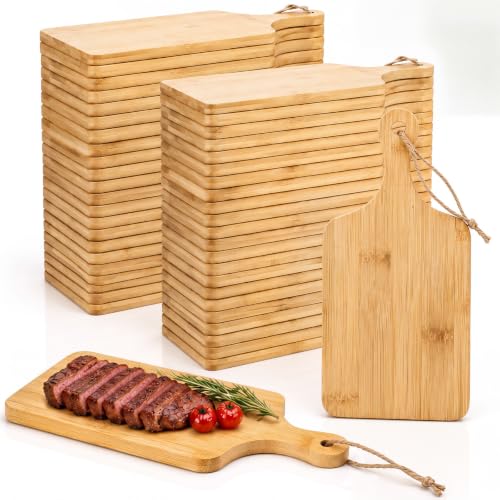 100 Pcs Cutting Board Bulk 9" x 4" Bamboo Chopping Board with Handle Wood Charcuterie Plank Engraving Serving Kitchen Planks for Wedding Housewarming Gift (9" X 4" / Bamboo)
