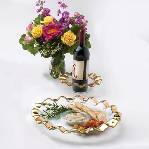Ruffle 13 x 6 Inch Mini Oval Tray with 24k Gold