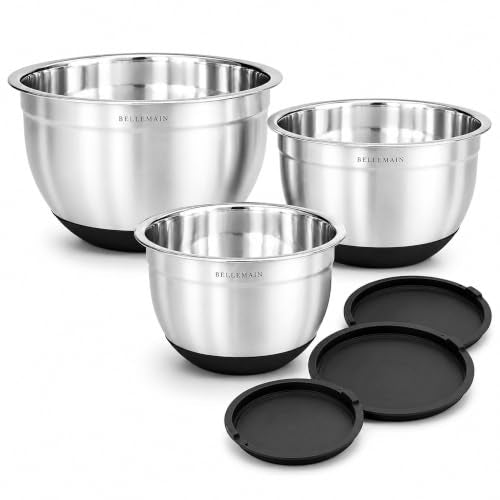 Stainless Steel Mixing Bowls with Airtight Lids Set (Silver/Black / 3 Piece)