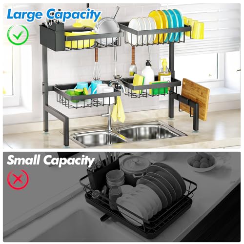 4 Baskets 2 Tier Over The Sink Dish Drying Rack (Black / 2 tiers 4 baskets)
