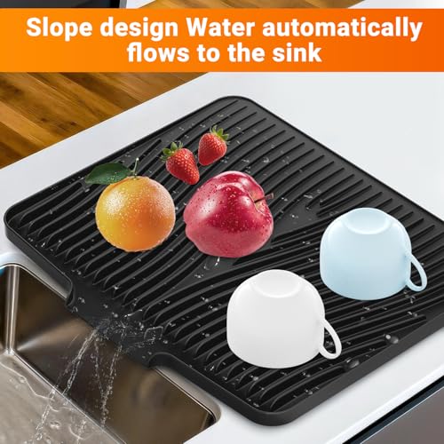 Silicone Dish Drying Mat for Kitchen counter (Black / 15.8" x 13")