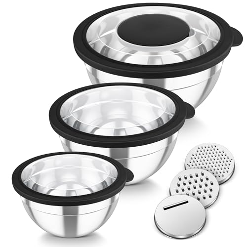 Stainless Steel Mixing Bowls with Lids & 3 Graters