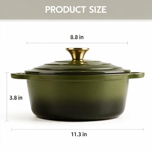Dutch Oven Enameled Cast Iron with Lid (Golden Green / 3 QT)