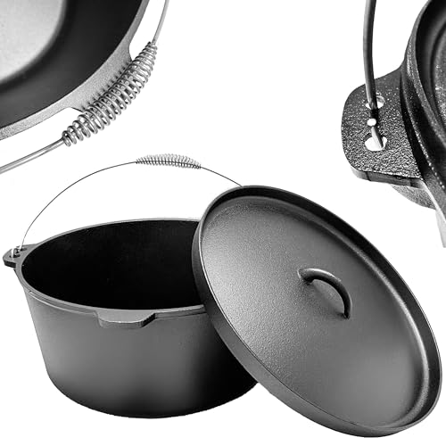 16QT Cast Iron Dutch Oven with Lip Lid & Bail Handle