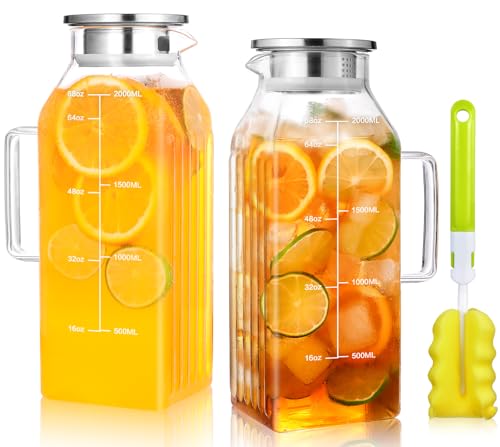 68oz Glass Pitcher with Lid and Handle for Fridge
