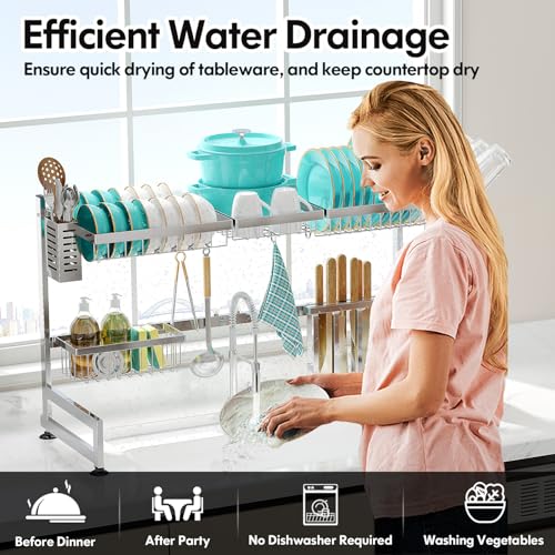 2 Tier Extra Large Stainless Steel Over The Sink Dish Drying Rack (Silver / Over Sink 2 Tier)