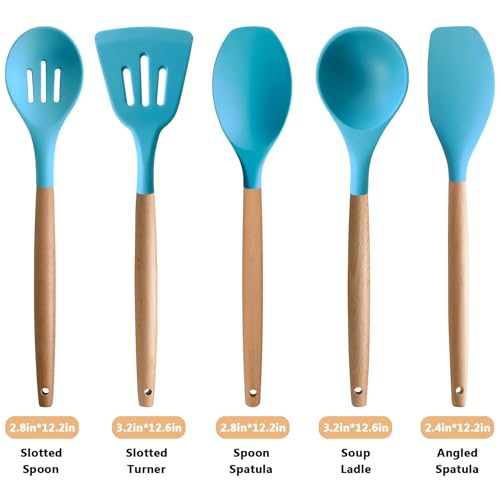 Silicone Kitchen Cooking Utensils Set (Standard 5-Piece Set / Light Blue)