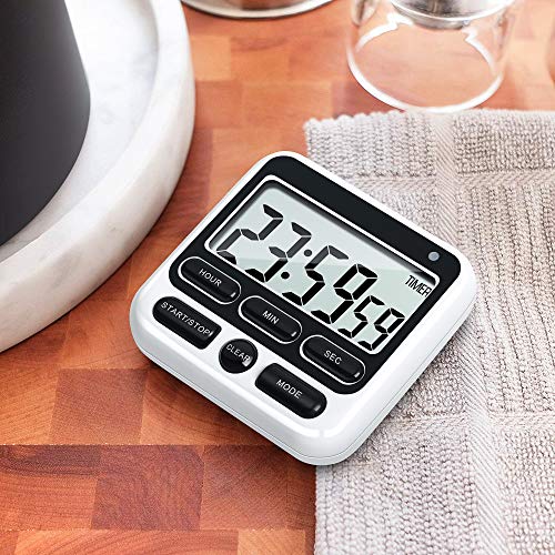 4-in-1 Digital Timer with Count Up/Down, Clock & Alarm, Ring & Silent Modes (Black)