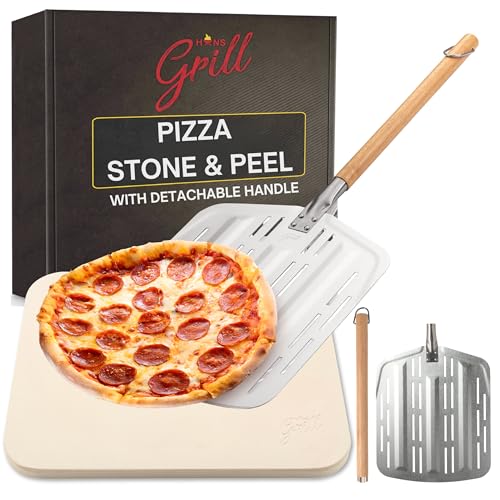 PIZZA STONE Circular Pizza Stone For Oven Baking & BBQ Grilling With Free Wooden Peel