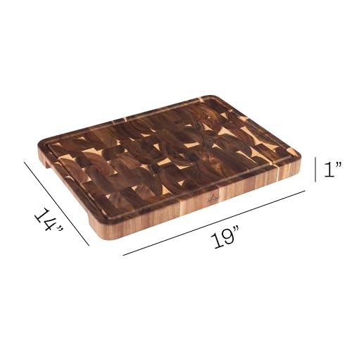 End Grain Acacia Wood Cutting Board with Juice Groove (Brown / 19"L x 14"W)