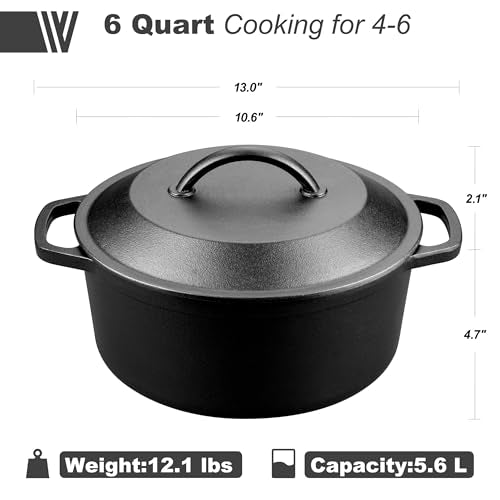 Pre Seasoned Cast Iron Dutch Oven with Lid (6 QT)