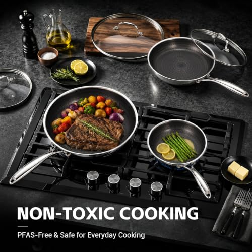 6 Pcs Non Stick Frying Pans Set with Lids (Frying Pan Set with Lid)