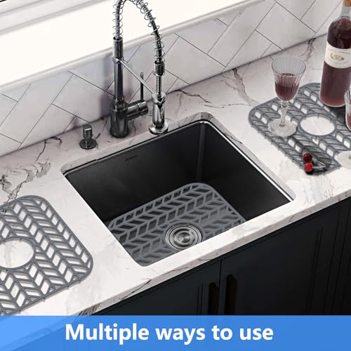 Sink Protectors for Kitchen Sink 12"x11"Silicone Sink mat 2pcs (12"x11" x2 Center / Gray)
