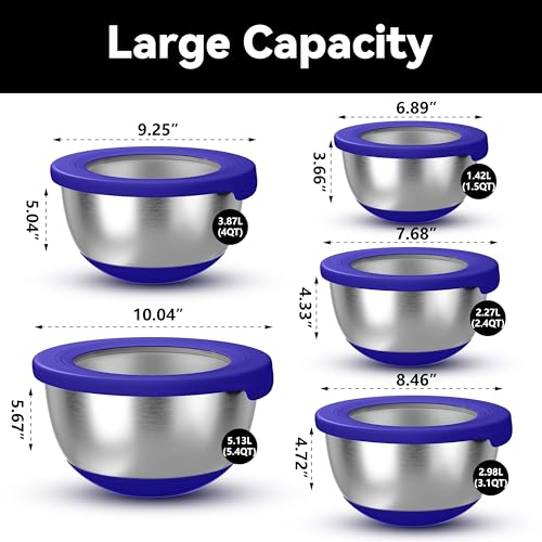 Stainless Steel Mixing Bowls with Lids (Blue)