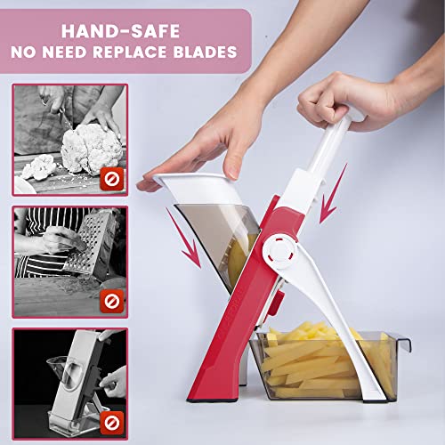 Safe Mandoline Slicer for Kitchen (Red)